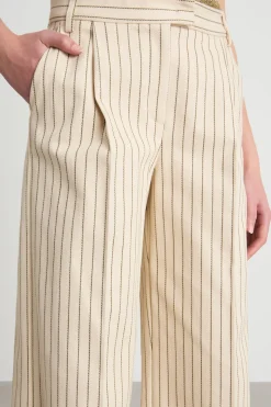 Pantalone gessato ampio - Beige