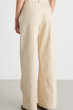 Pantalone gessato ampio - Beige
