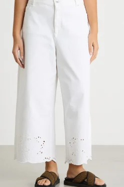 Pantalone in bull con ricami - Bianco