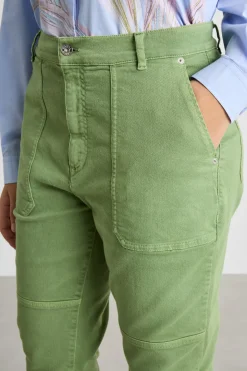 Pantalone in bull con tagli impunturati - Verde