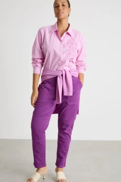 Pantalone in bull con tagli impunturati - Viola
