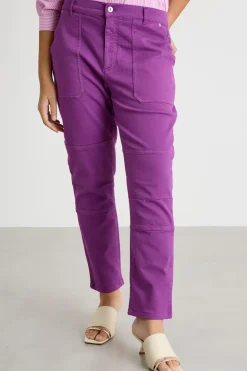 Pantalone in bull con tagli impunturati - Viola