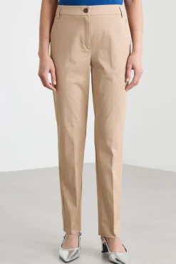 Pantalone in cotone stretch - Cammello