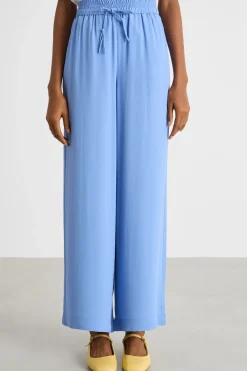 Pantalone in crepe con coulisse - Azzurro