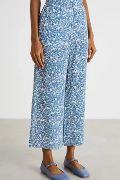 Pantalone in crepe de chine - Azzurro Bianco