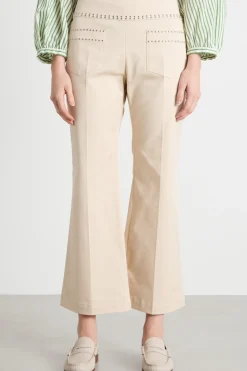 Pantalone in gabardina con baschina in vita - Beige