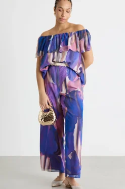 Pantalone in georgette stampata - Viola