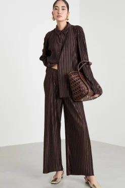 Pantalone in jersey plissé - Marrone