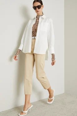 Pantalone in misto cotone e seta - Sabbia