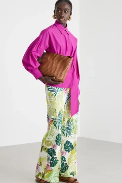 Pantalone in popeline a fantasia - Verde