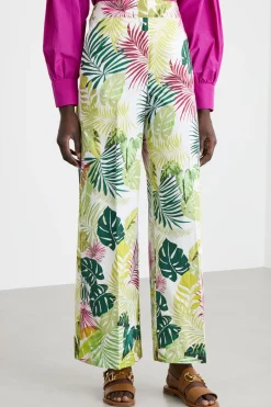 Pantalone in popeline a fantasia - Verde