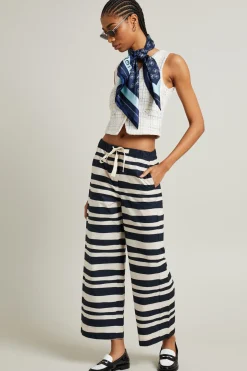 Pantalone in popeline con coulisse - Bianco Blu
