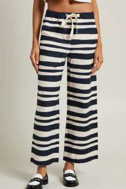 Pantalone in popeline con coulisse - Bianco Blu