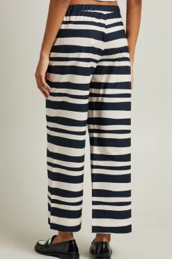 Pantalone in popeline con coulisse - Bianco Blu