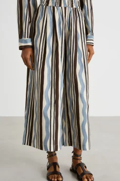 Pantalone in popeline stampato - Marrone Azzurro