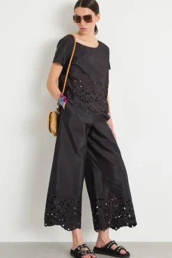 Pantalone in taffettà ricamato - Nero
