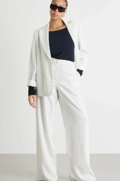 Pantalone in tessuto gessato - Bianco Nero