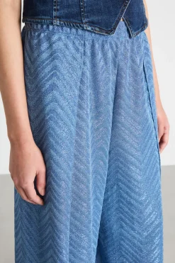 Pantalone in tessuto jacquard chevron - Azzurro