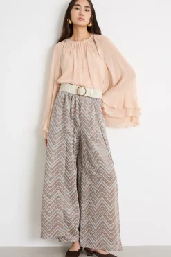 Pantalone in tessuto jacquard chevron - Marrone