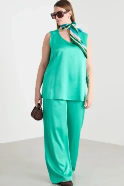 Pantalone in tessuto lucido - Verde