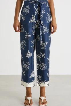 Pantalone in twill stampato - Blu Bianco