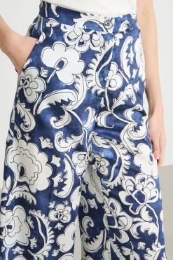 Pantalone in twill stampato - Blu Bianco
