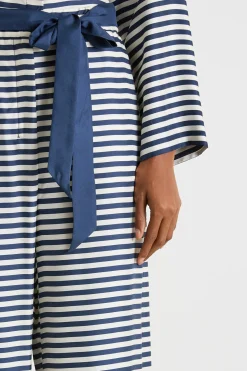 Pantalone in twill stampato con cintura - Blu Bianco