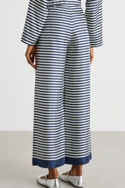 Pantalone in twill stampato con cintura - Blu Bianco