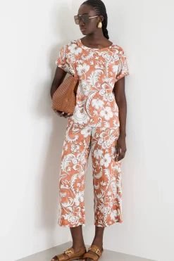 Pantalone in twill stampato - Marrone