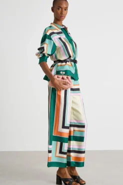 Pantalone in twill stampato - Verde Arancione Bianco