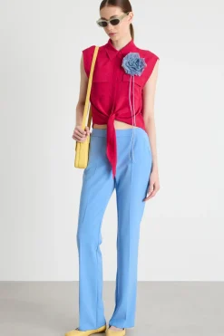 Pantalone in twill tecnico stretch - Azzurro