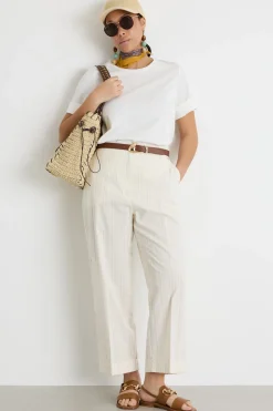 Pantalone jacquard con risvolto - Avorio