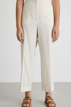 Pantalone jacquard con risvolto - Avorio