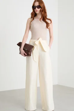 Pantalone palazzo con cintura - Bianco
