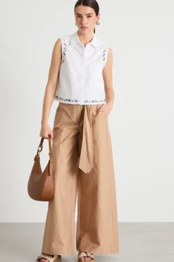 Pantalone palazzo con cintura - Cammello