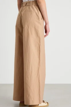 Pantalone palazzo con cintura - Cammello