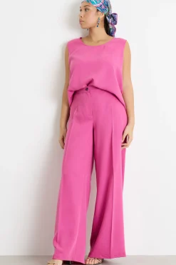 Pantalone palazzo con piega centrale - Fuxia