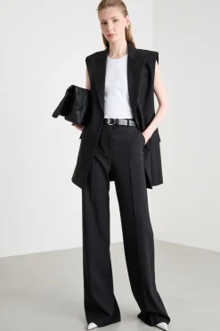 Pantalone palazzo con piega stirata - Nero