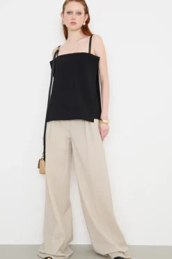 Pantalone palazzo con pieghe - Beige