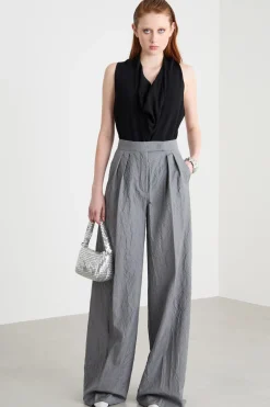 Pantalone palazzo con pieghe - Grigio