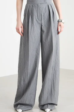 Pantalone palazzo con pieghe - Grigio