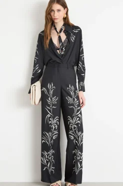 Pantalone palazzo con stampa - Nero Bianco