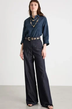 Pantalone palazzo in drill - Blu
