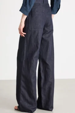 Pantalone palazzo in drill - Blu