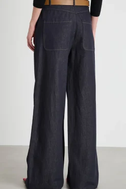 Pantalone palazzo in drill - Blu