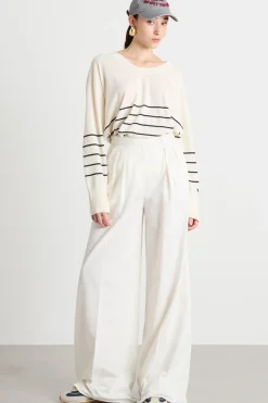 Pantalone palazzo in jacquard gessato - Bianco