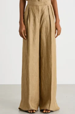 Pantalone palazzo in lino - Cammello