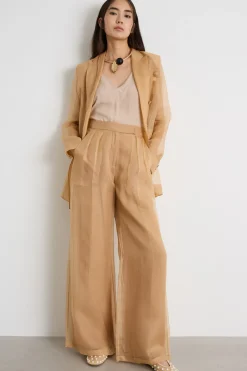 Pantalone palazzo in organza - Cammello