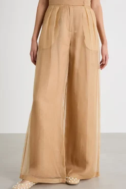 Pantalone palazzo in organza - Cammello