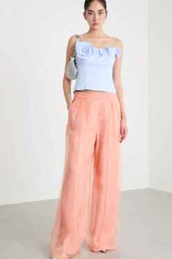Pantalone palazzo in organza - Rosa
